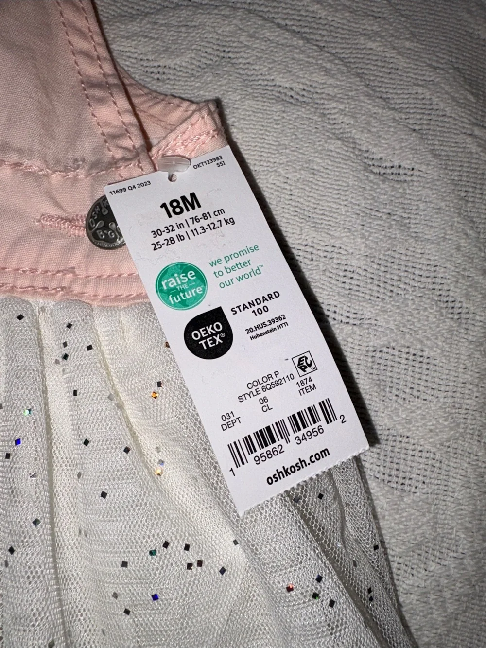 OshKosh Pink Bunny Embroidered Tulle Pinafore Dress BNWT 18m